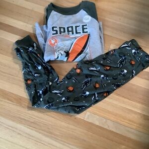 George Olive Green, Gray and Orange Space Rocket Pajama Set